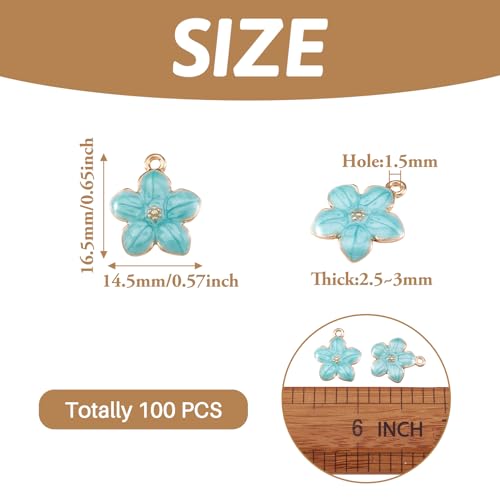 Beadthoven 100pcs Enamel Charms Cherry Blossom Daisy Flower Pendants Gold Plated Small Cute Bulk for Jewelry Making Bracelet Necklace Earrings Keychain DIY Accessories - color: 0Light SkyBlue
