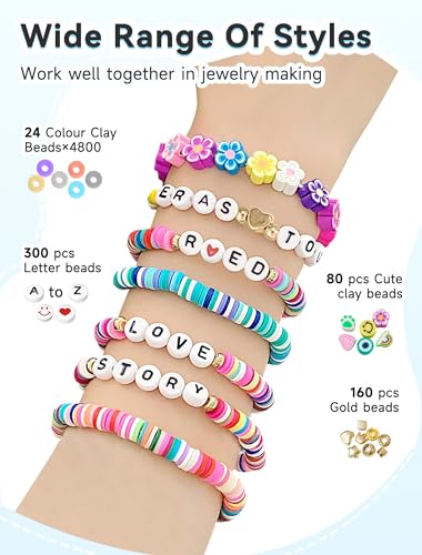ARTDOT 5342 PCS Clay Beads for Friendship Bracelets Making Kit, 24 Rainbow Colors Jewelry Making Supplies Heishi Beads with Elastic String and Organizer Gifts - color: 5342 PCS