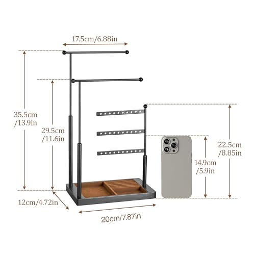 pickpiff Jewelry Organizer Holder Stand: 3 Tier Jewelry Storage Display for Necklace, Bracelet, Earring, Ring, Black & Brown - color: black & brown