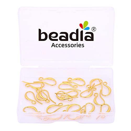 BEADIA 18K Gold Plated Earring Hooks 10x16mm 20pcs for Jewelry Making Findings - size: Hooks 10x16mm