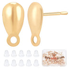 Beebeecraft 100Pcs/Box 18K Gold Plated Earring Findings Teardrop Posts Stud Earrings Components with Loop and 100Pcs Plastic Earring Backs for DIY Earring Jewelry Making - color: Gold