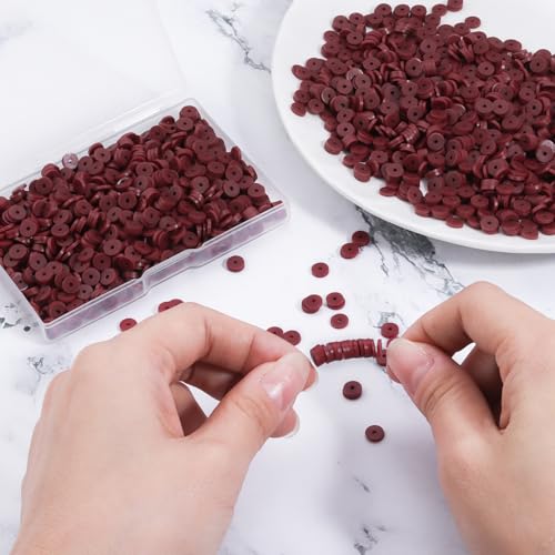 Maroon Polymer Clay Beads, 6mm Burgundy Heishi Bead for Jewelry Bracelets Necklace Making 1000PCS - color: Maroon