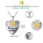 SOULMEET Personalized Silver Locket Necklace That Holds Pictures Photo Keep Someone Near to You, Memorial Custom Lockets Necklaces Letters Engraving for His Her - color: A4-Infinity sunflower-Two tones White+Yellow, style: Locket+Custom Photo+Engraved