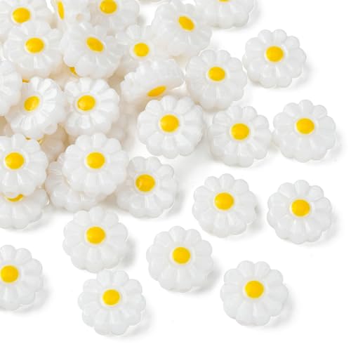 LiQunSweet 40 Pcs White Flower Resin Daisy Beads Spacer Bulk White Daisy Flower Loose Beads for Jewelry Making Bracelet Earrings Necklace Wedding Party Decoration - color: White Flower Daisy Beads_40 Pcs