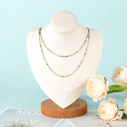 UMAOKANG 33 Feet/10M Blue Mixed Color Bead Chains for Jewelry Making Gold Plated Stainless Steel Soldered Cable Thin Chain on Spool Bracelet DIY Jewelry Findings - color: Blue Mixed Bead-Gold