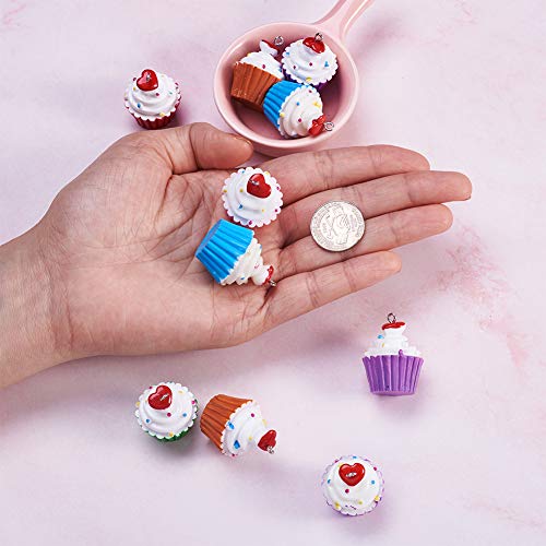 Cheriswelry Cup Cake Resin Pendants Lovely Food Sweet Dessert Dangle Charms Links Hanging Ornament with Metal Loop Fruit Pendants for Key Chains Bracelet Necklace Jewelry Making - color: Mixed Color Cup Cake