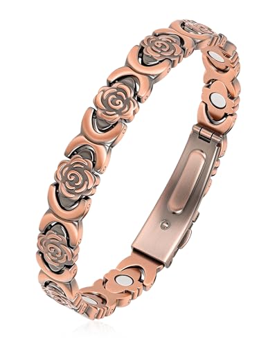 Magnetic Bracelets for Women, 99.99% Pure Copper Bracelet, 3800 Gauss, Adjustable Sizing, Women's Bracelets With Built-in Magnets, Gift Packaging, Fashion Jewelry Gift. - color: Copper
