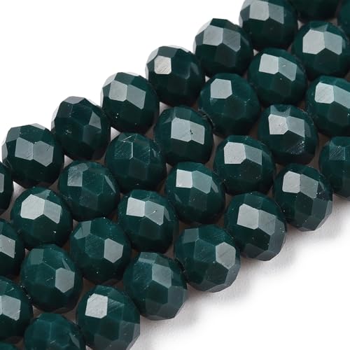 10 Strands Briolette Faceted Rondelle Glass Beads 6x5mm Opaque Glass Tiny Loose Spacer Beads 850pcs for Bracelets Jewelry Making - color: Dark Green, size: 6x5mm