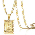 KissYan Initial Letter Pendant Necklace for Men Women, 14K Gold Plated Square Capital Monogram Necklace Alphabets from A-Z Figaro Chain Jewelry - color: 1-Gold, style: B