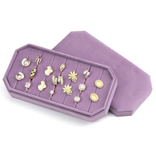 TAIMY Velvet Ring Display Tray Organizer – Soft Jewelry Storage Box for Rings, Elegant Velvet Holder for Jewelry Showcase, Counter or Home Use (Purple) - color: Purple