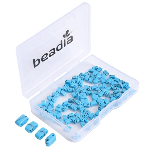 Beadia Natural Dark Blue Turquoise Stone Tila Beads 5x2mm Rectangle 2-Hole Spacer Beads for DIY Bracelet Earring Making 15"/Strand - color: Dark Blue Turquoise, size: 5x2mm