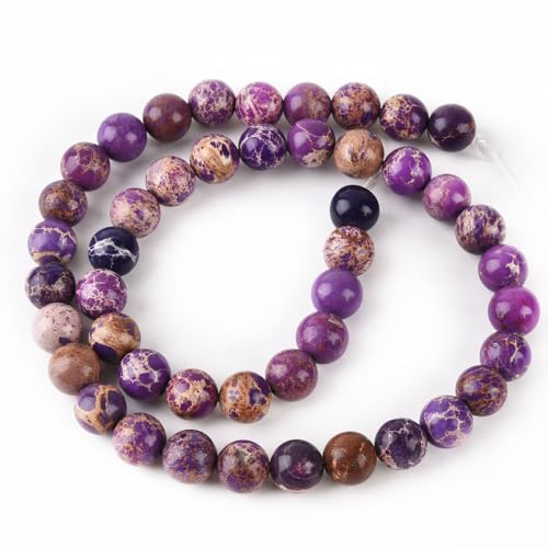8mm Purple Sea Sediment Imperial Jasper Round Gemstone Natural Stone Loose Beads for Jewelry Making Design Crafts 45 Pcs 15 Inch - color: Purple, size: 8mm