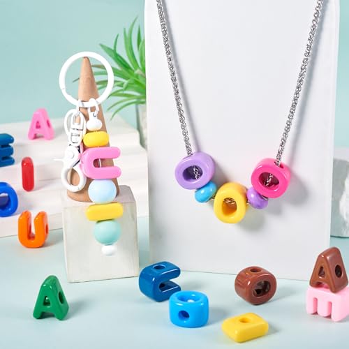 Cheriswelry 50Pcs Acrylic Letter Beads Large Hole European Bracelet Bead Vowel Alphabet Loose Spacer Beads 19.8-21mm for DIY Craft Necklace Keychain Making Hole:6.3mm - color: 10 Color