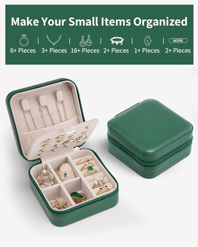 VLANDO Travel Jewelry Case, Small Travel Jewelry Organizer Box for Girls Women - Dark Green - color: Dark Green