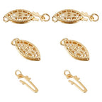 2 Pcs Brass Pearl Filigree Necklace Clasp, 15mm Golden Oval Filigree Fish Hook Clasp Horse Eye Jewelry Slide Clasps Bracelet Connectors for Necklace Bracelet Chain Jewelry Making - color: Golden