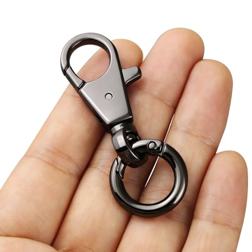 2pcs Double Opening Snap Hooks Heavy Duty Metal Push Gate Swivel Lobster Clasp Keychain Clip Purse Making Accessories (Black) - color: Black