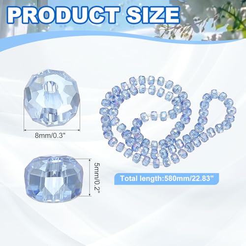 PATIKIL 75 Pcs 8mm OD 5mm Thick Crystal Glass Beads, Rondelle Crystal Beads Faceted Cut Gemstone Strand with Spacer Beads for Craft, Bracelet, Necklace, Light Blue - color: Light Blue