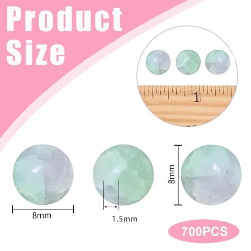 8mm Crackle Glass Beads for Jewelry Making, 700Pcs Round Crystal Beads for Bracelets, DIY Crafts (Lake Blue Crackle) - color: Lake Blue Crackle