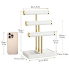 bussdis 3 Tier Bracelet Holder Display - White Leather Bracelet Holder, Detachable T Bar Jewelry Holder Organizer for Bracelet, Necklace, Earrings, Rings, Watches, Bangle - color: White