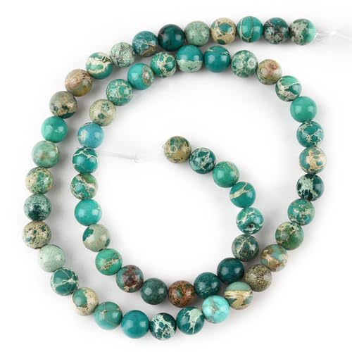 6mm Green Sea Sediment Imperial Jasper Round Gemstone Natural Stone Loose Beads for Jewelry Making Design Crafts 60 Pcs 15 Inch - color: Green, size: 6mm