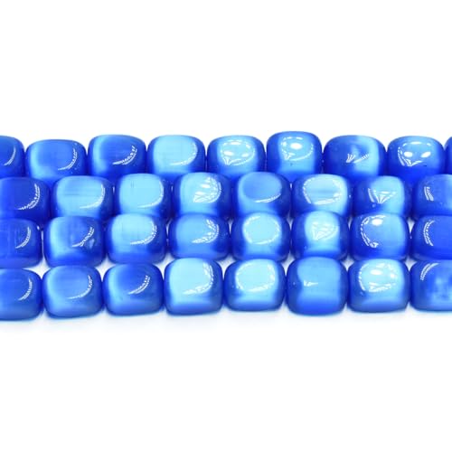 26pcs 10x15mm Blue Cat's Eye Cuboid Stone Gemstone Beads Semi-Precious Craft Supplies for DIY Jewelry Making - color: Cuboid10x15mm Blue