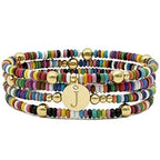 Set of 4 Colorful Bead Initial Bracelets, Personalized Stackable Jewelry, Adjustable Stretchy Charm Bracelets for Women, Beaded Bracelet Set, Trendy Custom Jewelry Gift - style: Colorful Bead - J