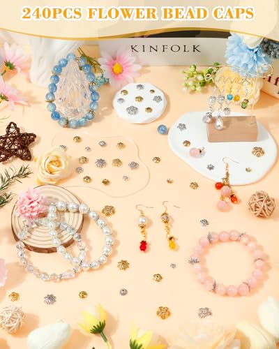 FIVEIZERO 240Pcs Gold Flower Bead Caps for Jewelry Making, 18 Styles Filigree Spacer Caps, Multi-Petal Design, 6mm–16mm for Earrings, Bracelets & Necklaces - color: Gold