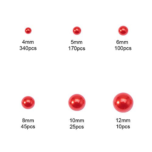PH PandaHall 690pcs 6 Sizes Red Flat Back Pearl Cabochon Half Flatback Pearl Bead Gem Scrapbook Craft Beads for Christmas Crafts Shoes Wedding Dress DIY Phone Nail Making (4/5/6/8/10/12mm) - color: Red