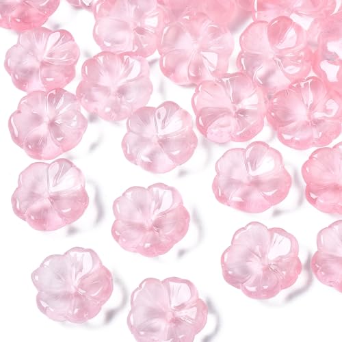 KISSITTY 100pcs Flower Glass Beads Pink Crystal Aesthetic Flowers Drilled Bead Caps Charm Spacers for DIY Necklaces Earrings Bracelets Jewelry Craft Making for Women - color: Pink