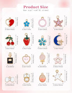 JIALEEY 60PCS Assorted Gold Plated Enamel Animal Moon Star Fruit Charm Pendant DIY for Necklace Bracelet Jewelry Making and Crafting