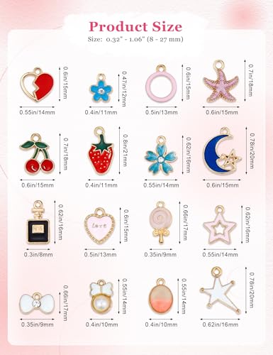 JIALEEY 60PCS Assorted Gold Plated Enamel Animal Moon Star Fruit Charm Pendant DIY for Necklace Bracelet Jewelry Making and Crafting