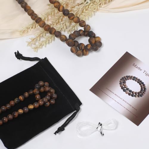 Stone Beads, 45pcs Matte Classic Tiger Eye, 8mm Round Loose Beads for Jewelry Making, Bracelets, with Bag, String & Card - color: Matte Classic Tiger Eye, size: 8mm