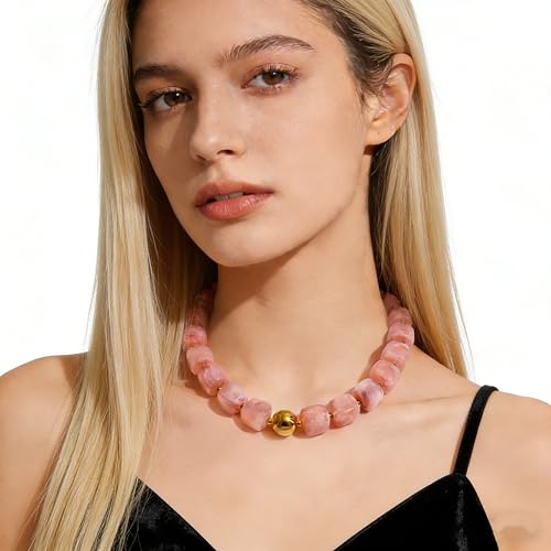 Colorful Beaded Choker Necklace for Women Boho Large Square Acrylic Beaded Necklace Adjustable Surfer Beach Strand Necklces Summer Jewelry Accessories - color: Pink