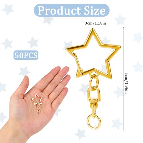 50 Pcs Star Lobster Claw Clasp Star Keychain Clip Gold Star Shaped Spring Snap Keychain with Chain Hanging Buckle and Open Jump Ring for DIY Crafts Jewelry Making Keychains(Gold) - color: Gold