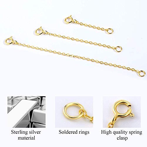 3 Pcs 925 Sterling Silver Necklace Extenders for Women Durable Strong Removable Necklace Bracelet Anklet Extension Jewelry Making Chains - color: 1 2 3 Inch, Gold