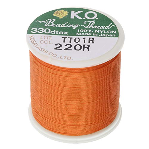 KO Nylon Beading Thread, Orange Color, Japanese Pre-Waxed 100% Nylon, 330TEX, Tangle Resistant Knotting Cords, 50m /55 yds Spool, Use for Seed Bead Projects, Loom Work & Bead Weaving - color: ORANGE