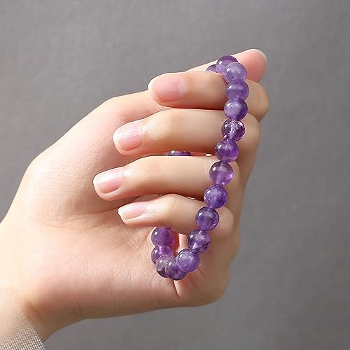 MAIBAOTA Healing Crystal Bracelet for Women Men, 8/4 mm Natural Stone Beaded Bracelets, Jewelry Birthday Gifts, Round Gemstones Stretch Bracelets - color: Purple-Amethyst, size: 8 mm
