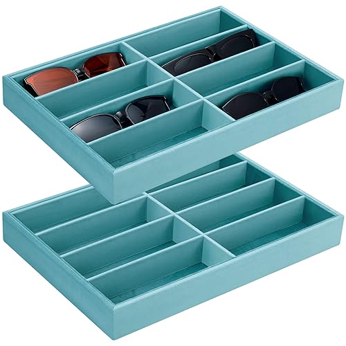 Amylove 2 Pcs Sunglass Organizer Trays Glasses Stackable Jewelry Trays Sunglass Organizer Display Box(8 Grids,Light Blue) - color: Light Blue, size: 8 Grids