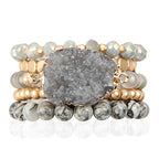 RIAH FASHION Bohemian Acrylic Druzy Multi-Layer Bead Statement Bracelet - Versatile Faux Stone Pendant Stretch Strand Stackable Cuff Bangle Set Sparkly Crystal - color: Acrylic Druzy & Natural Stone Bead Grey Jasper