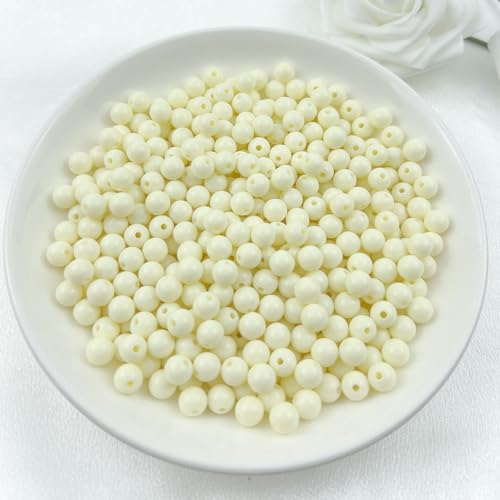 400Pieces 8MM Acrylic Round Beads Round Acrylic Balls Chunky Beads Smooth Spacer Plastic Pastel Beads Craft Beads for Necklace and Bracelet Making Crafting Supplies(177-cream White) - color: 177-cream white, size: 8MM