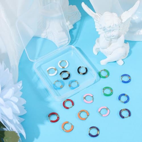 SUNNYCLUE 1 Box 18Pcs Huggie Hoop Earrings Huggie Hoop Earring Findings 16Mm Round Ear Hook Colorful 304 Stainless Steel Ear Hooks for Jewelry Making Accessories DIY Crafts Gifts Women Adult Supplies - style: Style 1