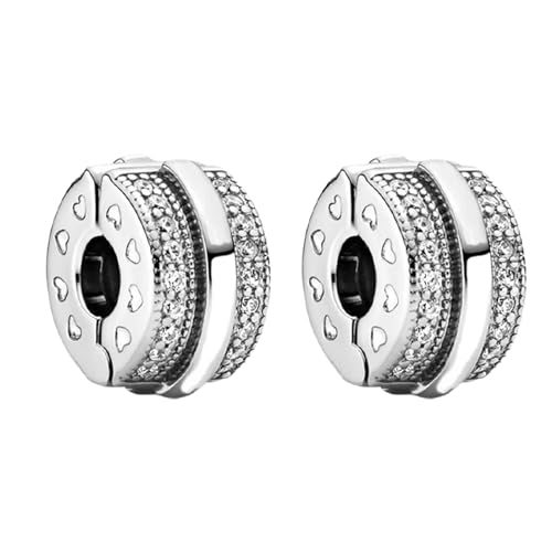 Clip Stopper Spacer Charms for Bracelets Necklaces, Compatible with Pandora,Jewery Mking DIY - style: Sparkling Pavé Lines Clip Silver