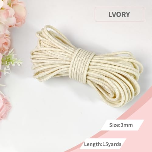1/8 inch Non-Slip Elastic Band -3mm 15 Yards Soft Elastic Cord Stretch String Braided Thread for Sports Gear, DIY Crafts, Hair Bands, Shoelaces,Apparel Making & Camping Tie Down (Ivory) - color: Ivory