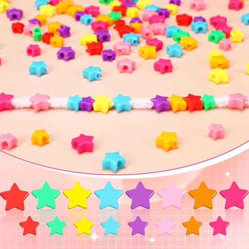 Augshy 700Pcs Star Pony Beads - Large Hole Star Shape Spacer Rainbow Beads for Birthday, 4th of July, Pride Party Decorate, Jewelry Making, Necklace, Friendship, Hair - style: Rainbow Star Style