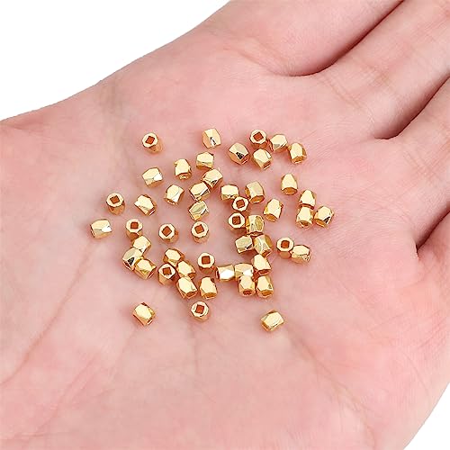 BEADIA 14K Gold Plated Faceted Spacer Beads 2.5x2.5mm 50pcs for Jewelry Making Findings Non Tarnish - color: 14K Gold, size: 2.5x2.5mm Faceted