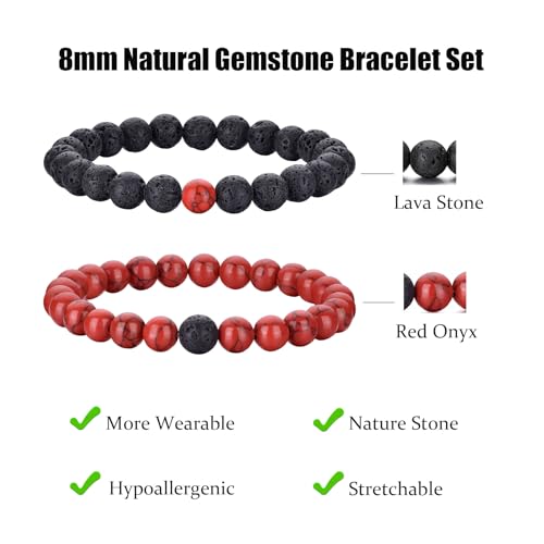 RANKEEF Tiger Eye Bracelet For Men 8MM Natural Stone Stretch Adjustable Black Crystal Beaded Bracelet for Men Women Gifts - color: 2,red,black