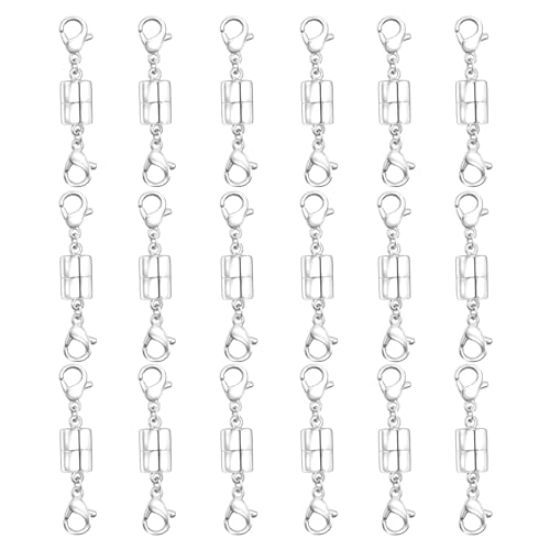 Double Magnetic Necklace Clasps and Closures 18K Gold and Silver Bracelet Extender Jewelry Clasps Converters - color: 18Pcs Silver