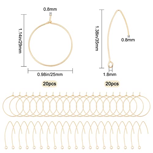 SUNNYCLUE 1 Box 40Pcs 20 Pairs 18K Gold Plated Earring Hooks for Jewelry Making Ear Wires Brass Earring Hooks and Hoop Earrings Making Supplies Jewelry Findings - color: 40pcs Mixed Style 18k Gold Plated Earring Hooks