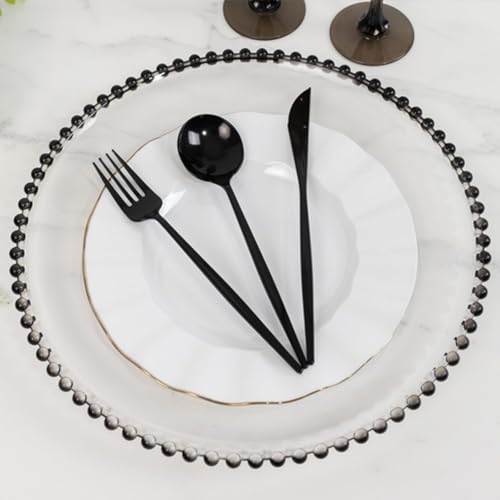 13" Charger Plates - Set of 24 - Clear/Black Round Acrylic Disposable Chargers with Beaded Rim, Ideal for Dinner Party Wedding Bulk Events - color: Clear/Black, size: 13" Charger Plate, 24 Pack
