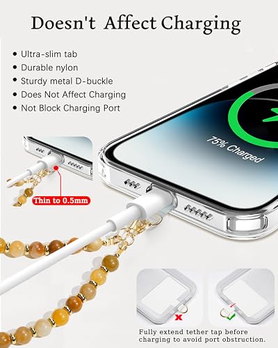 Marble Beaded Phone Wrist Strap,Detachable Phone Bracelet Strap with Tether Tab,Hands-Free Wristlet Strap (Yellow Jade) - color: Yellow Jade